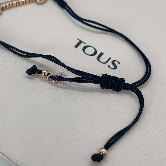 Tous San Valentín arrow Bracelet Rose Gold Vermeil with Gemstones and black Cord - Picture 6 of 8
